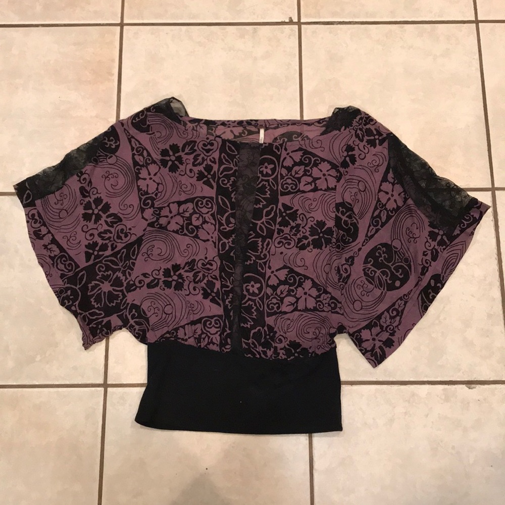 Free People Floral Blouse with Lace Detailing